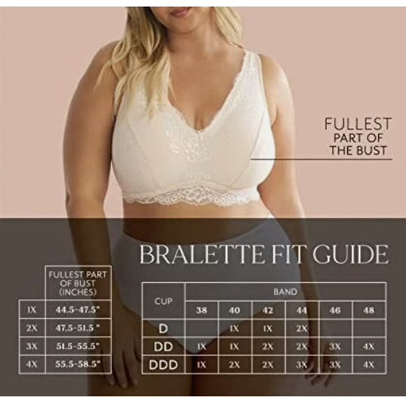 DREAMFIT Plus Size Full Coverage Wireless Lace Bralette Suntan Beige 4X New - Picture 4 of 7